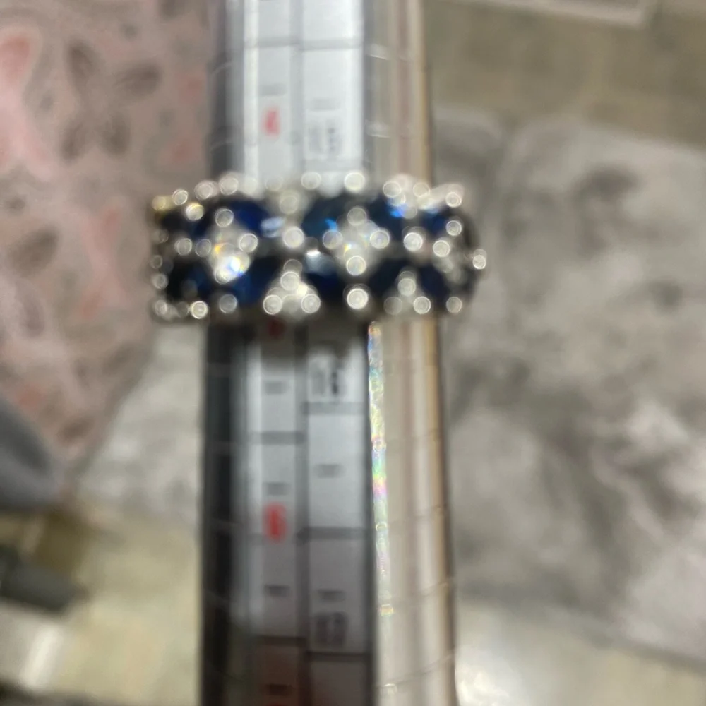 14k white gold diamond and sapphire ring might be EFFY with maker mark bh - Picture 2 of 12